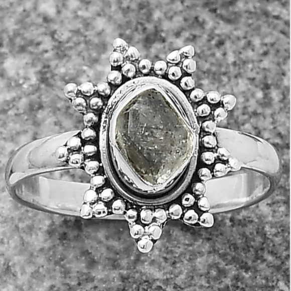 Earth Art hand crafted artisan Jewelry - Herkimer diamond sterling silver ring 7